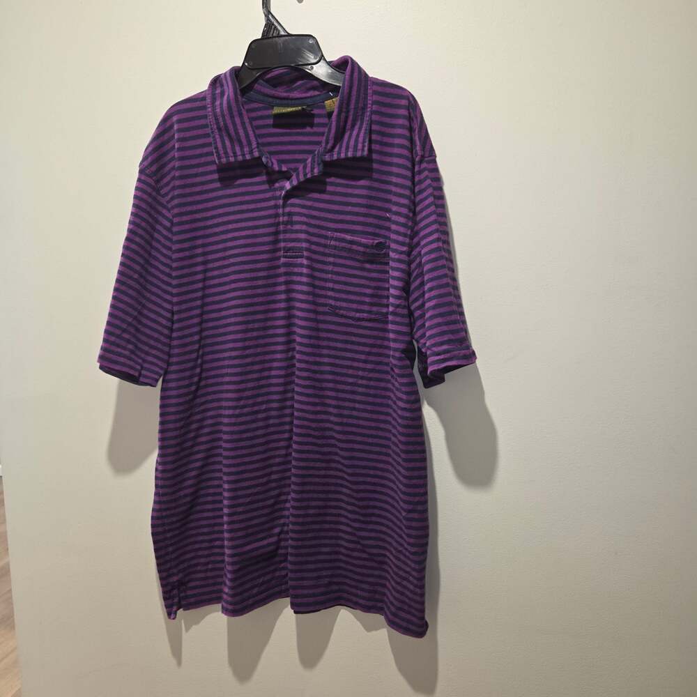 Timberland Weathergear Men's Purple and Black Striped Polo Shirt Size XL